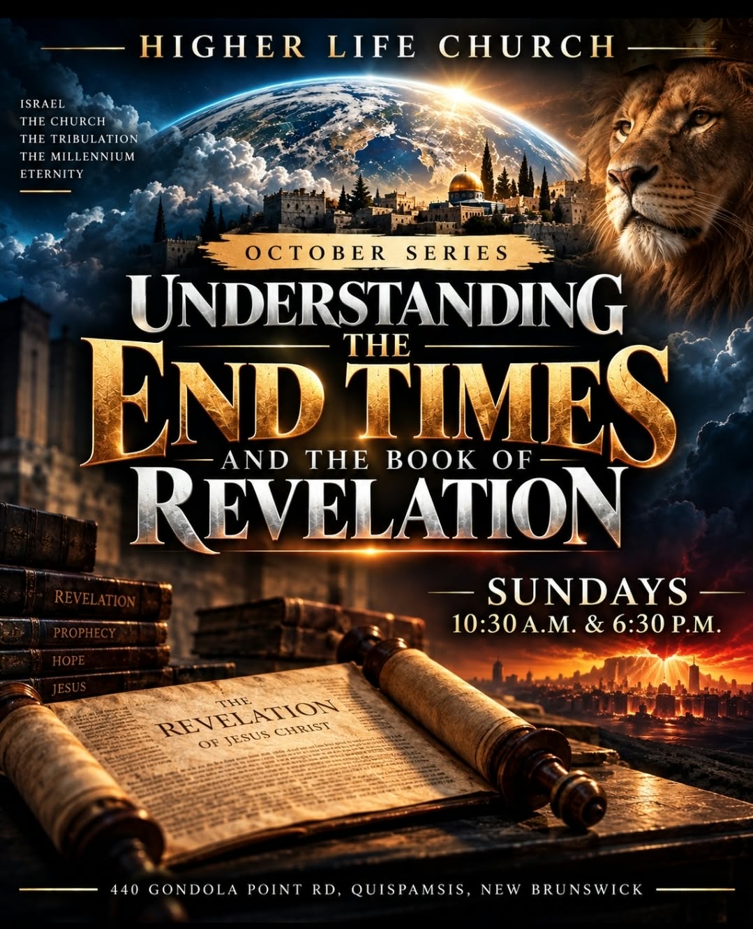 Higher Life Church October series flyer, Understanding the End Times and the Book of Revelation